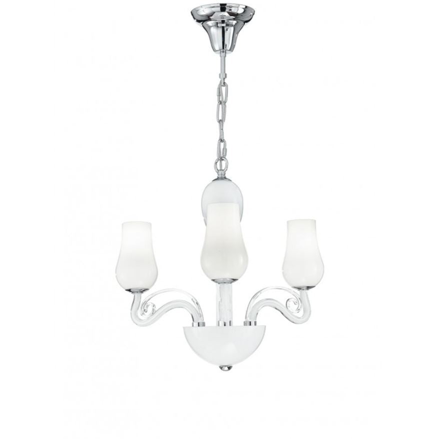 Sospensione 3 luci vetro soffiato bianco pastorali trasparenti rifiniture cromo 3XE14 non incl. ANGEL Sospensione 3 luci vetro soffiato bianco pastorali trasparenti rifiniture cromo 3XE14 non incl. ANGEL